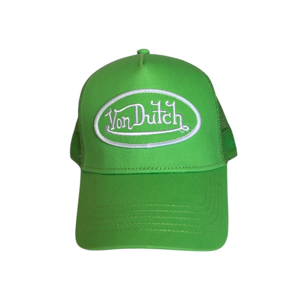 Von Dutch Green Trucker Hat Mesh Snapback Cap Y2K Streetwear Adjustable Logo